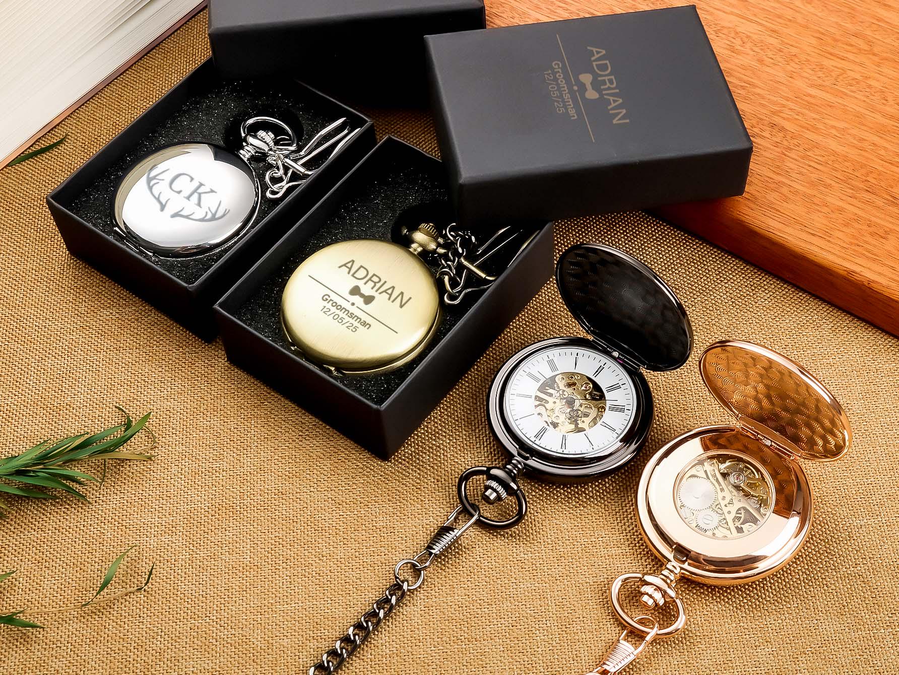 Bronzen westers antiek kwarts zakhorloge met romeinse cijfers en ketting
