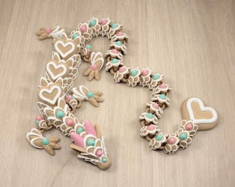 3D Printed Articulated Cookie Heart Dragon Fidget Toy Desk Pet