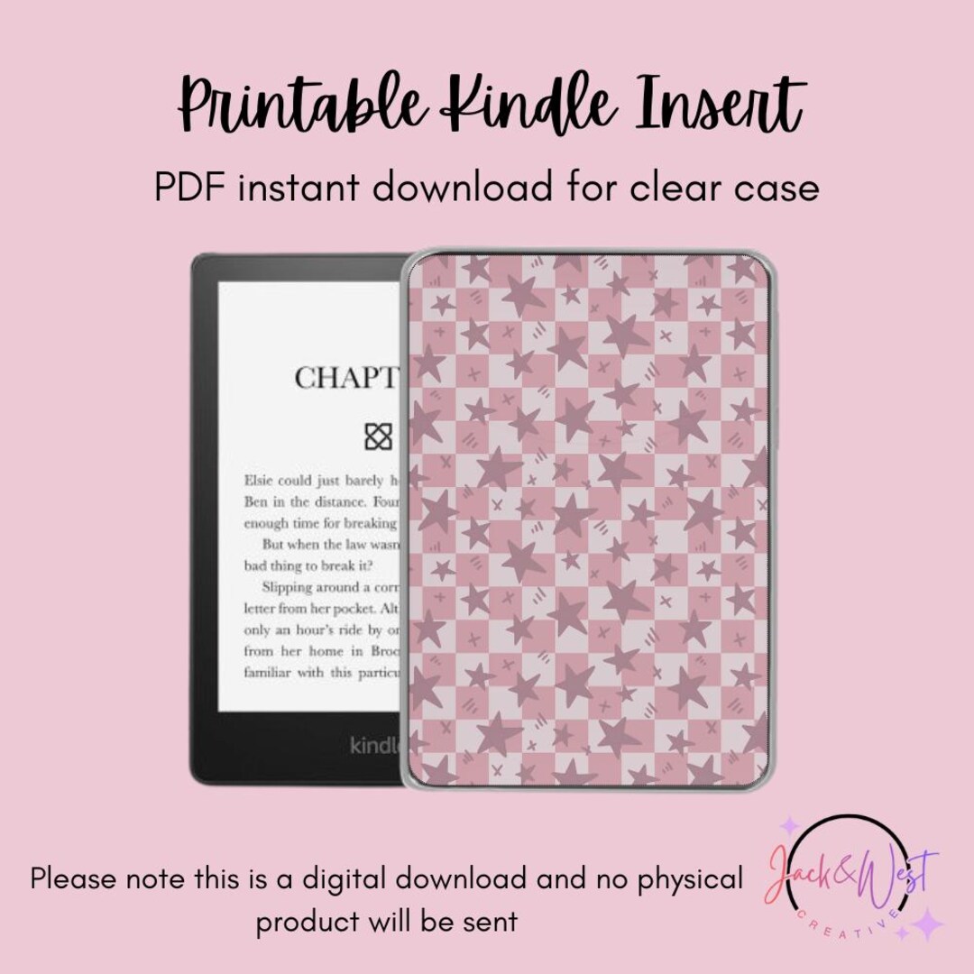 Printable Kindle Insert | Pink Checkered Stars | Hand Drawn Art ...