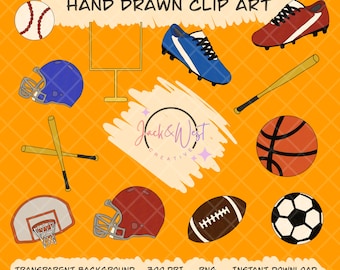 Sports Clip Art PNG Bundle | Hand Drawn Digital Files | 300 DPI
