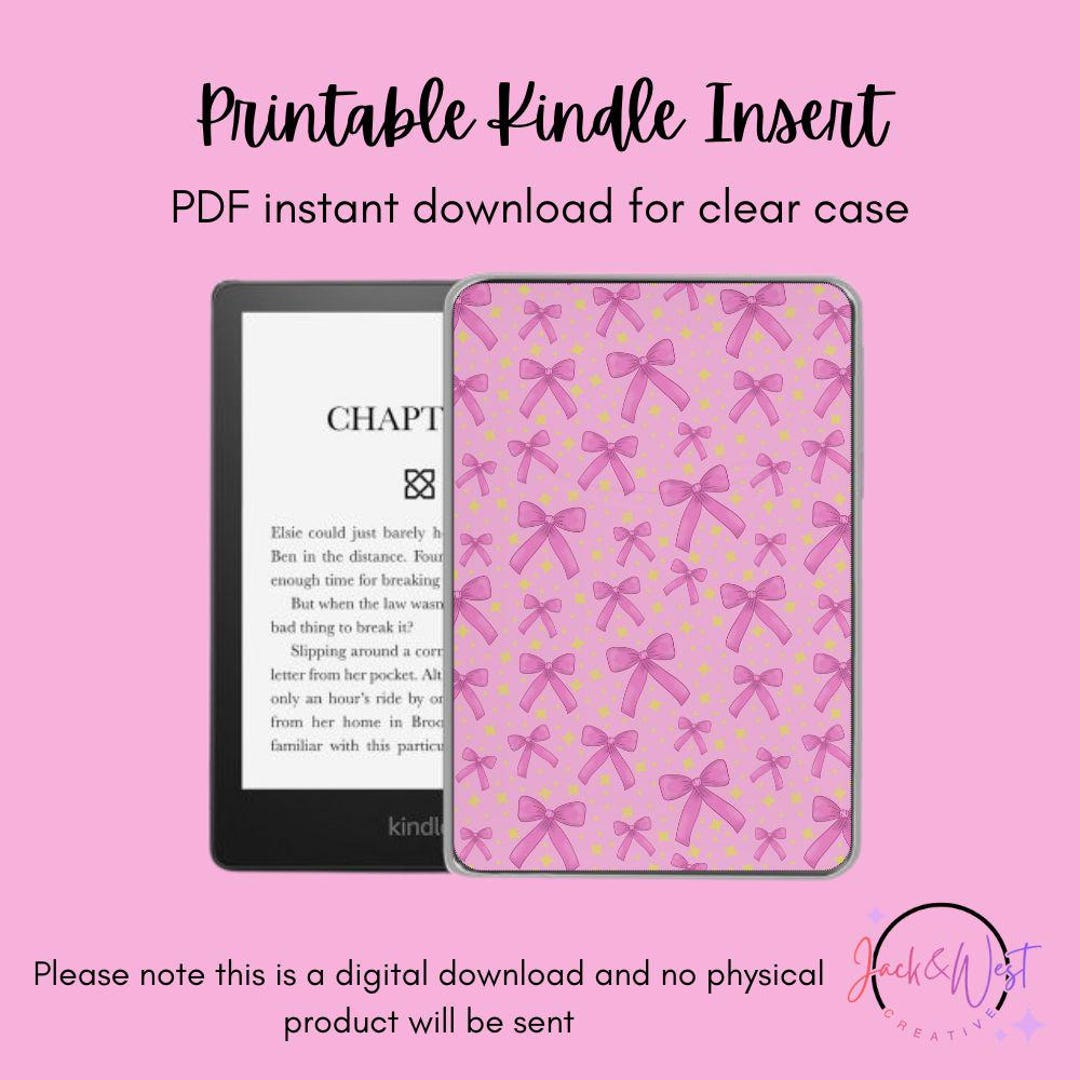 Printable Kindle Insert | Coquette Bows and Sparkles | Hand Drawn Art ...
