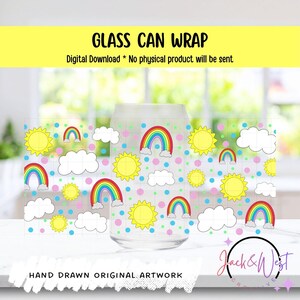 Glass Can Wrap | Spring Rainbow Sun Cloud Design | Hand Drawn | UVTDF