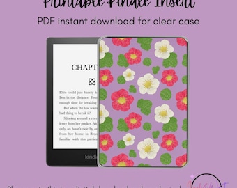 Inserto stampabile per Kindle / Fragole, fiori e foglie / Disegni originali realizzati a mano / Download immediato