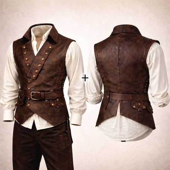 Men’s Pirate Leather Vest for Renaissance, LARP & Cosplay – Medieval Buccaneer Waistcoat Halloween Costume for Men