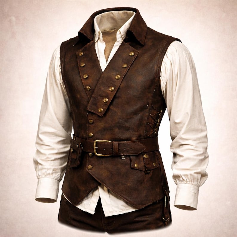 Pirate Leather Vest for Men – Renaissance Medieval LARP Cosplay Waistcoat Halloween Outfit