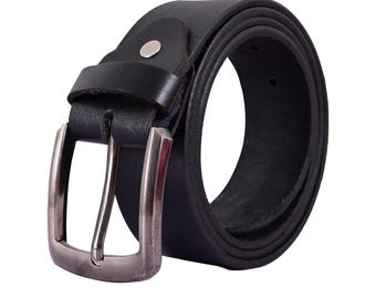 Handmade Men's Buffalo Black Leather Belt: Casual wear pant belt