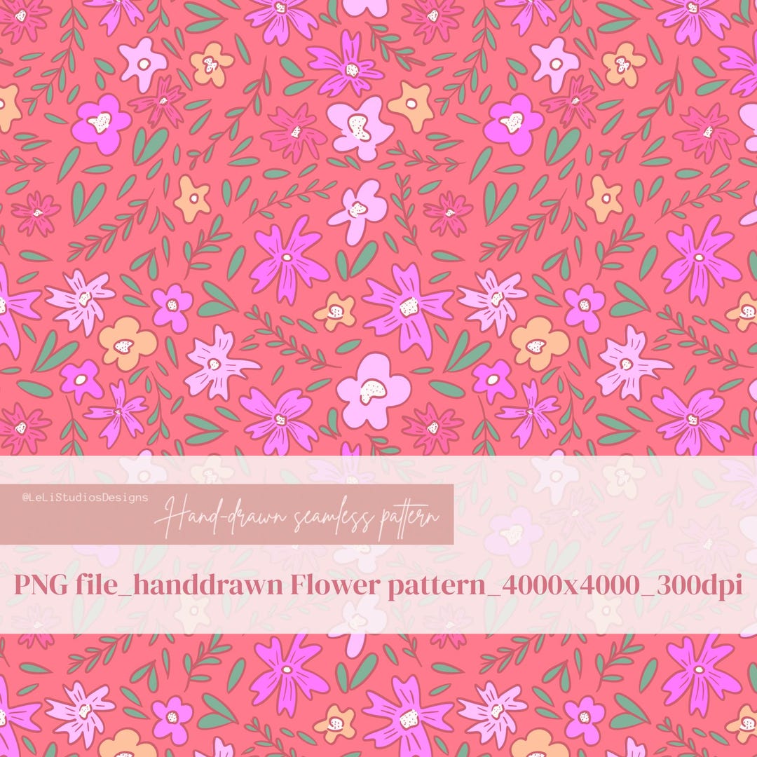 Hand Drawn Pink Floral Seamless Pattern | Fabric Design (digital ...
