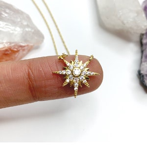 Gold Plated North Star Necklace, Dainty CZ Pendant