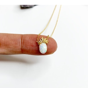 Pineapple Opal Charm Necklace. Pineapple Necklace. Opal Pendant Necklace. Necklace.