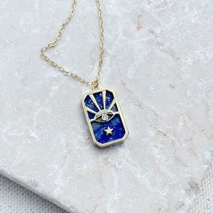 Lagos Eye Of Protection Necklace.Luck Necklace.  Gold Plated . Semi precious  Lapis Necklace. Delicate Necklace. Layering Necklace.