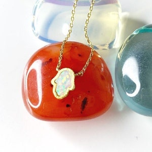 Hamsa Necklace. Hamsa opal Charm Necklace. Good luck  Necklace. Opal Necklace.