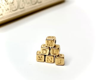 Gold BAby BLock Alphabet Bead CUstom Initial CHarm, Alphabet , 14K gold , Brass, Sterling Silver ,Monogram ,Initial