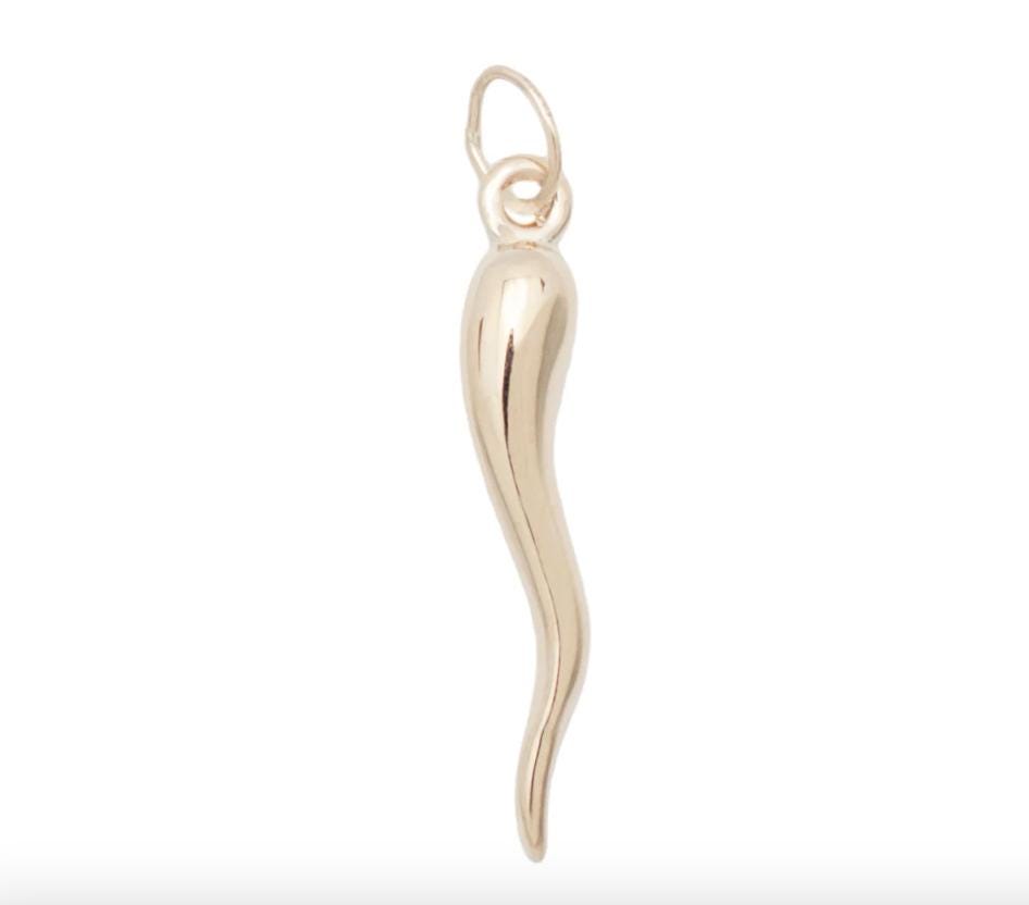 14kt Gold Good Luck Italian Horn Charm.1 4K Gold Yellow 24mm Italian Horn. Cornicello Charm.