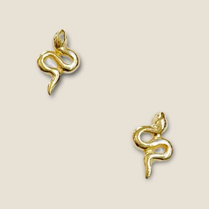 Sterling Silver Gold Plated Snake Studs Pair . Sterling silver earrings . Snake  Earrings. Small Snake earrings. Gift for her.