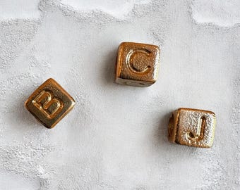 Gold BAby BLock Alphabet Bead CUstom Initial CHarm, Alphabet , 14K gold , Brass, Sterling Silver ,Monogram ,Initial