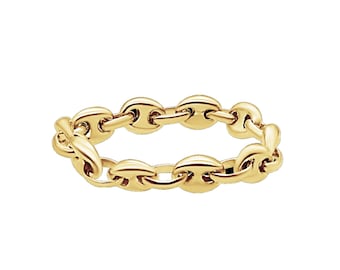 Classic 14kt Gold Mariner Link Chain Rings. 14kt Gold Chain Ring. Stacking Ring. Gift For Her. Gift For Him.