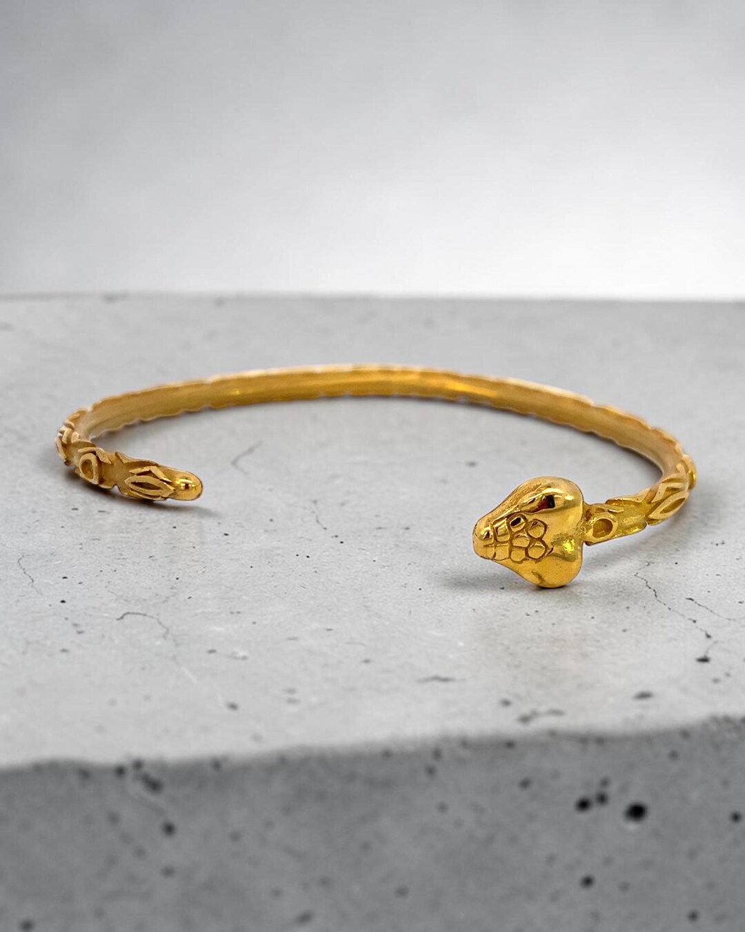 Snake Bangle Bracelet | Reversible Serpent Cuff | Open Heart Snake