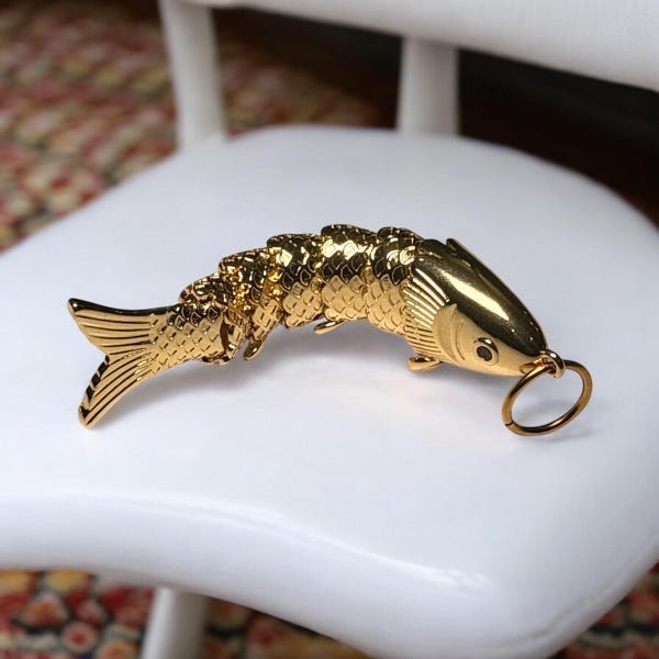 Gold Articulated Fish Charm – Vintage Inspired Lucky Koi Pendant