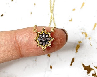 Blossom Star Gold Plated Necklace. Delicate Necklace. Silver CZ Pendant Necklace, Star Necklace,Gold plated Sterling silver Necklace,