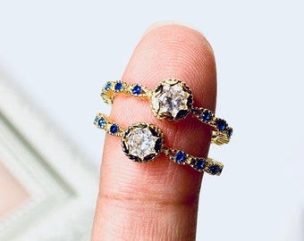 Star Crystal Ring. Blue Crystal ring Gold Plated Silver . Stacking ring.  Stacking. Layering Ring.