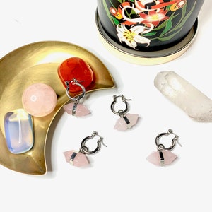 Rose Quartz Earring. Quartz Earring.  Hoop Earrings.  October Birthstone Earrings. Blush Pink Earrings. Rose Quartz Hoops. Sterling Silver