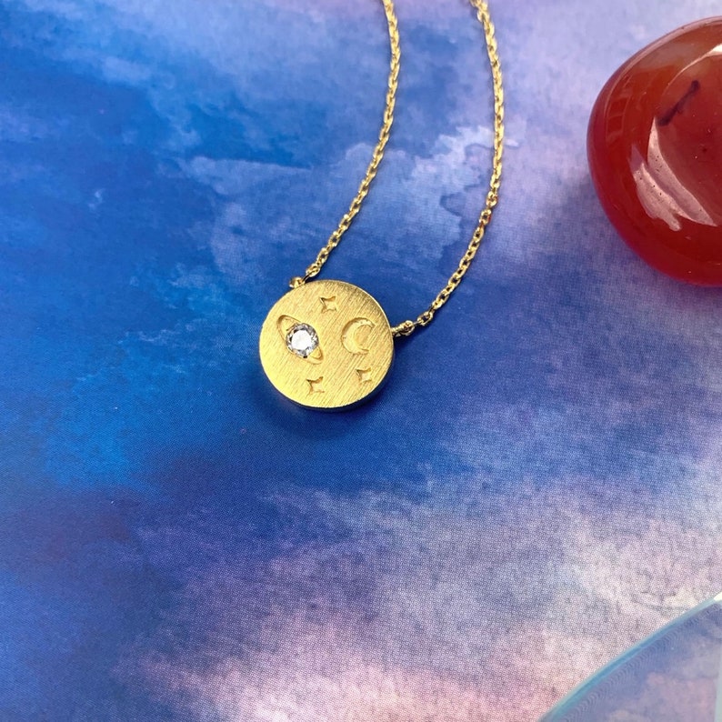 Saturn Necklace. Solar System Charm Necklace. Stars and Moon Etsy