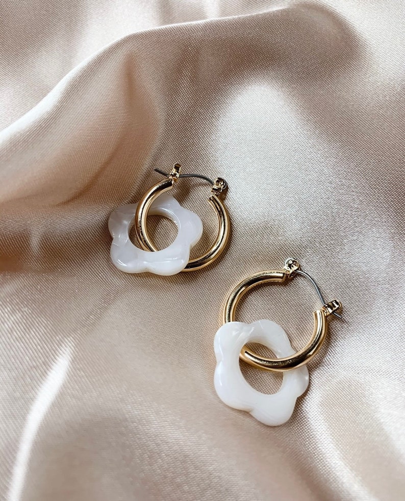 Flower Hoop Earrings. Flower Charm Hoop Earrings. Hoop Etsy