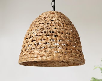 Handwoven Rattan Dome Pendant Light, Boho Wicker Light for Kitchen Island or Dining Room