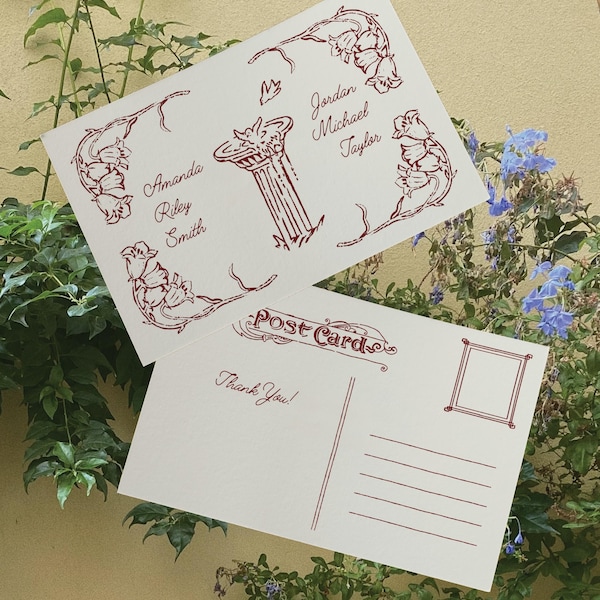Vintage tuin bruiloft bedankkaartsjabloon | Bewerkbaar canvas ansichtkaart | 4 x 6 en 5 x 7 inch