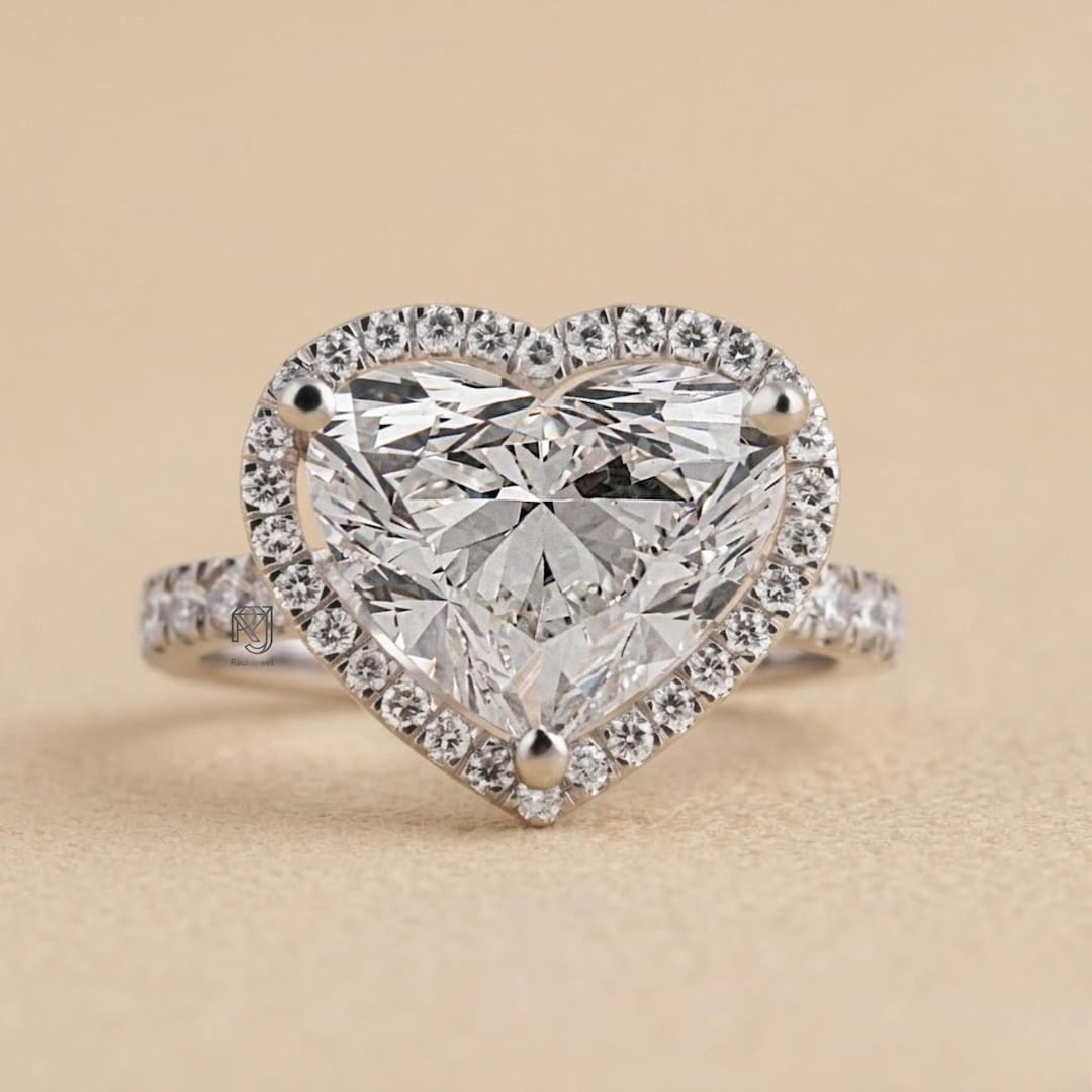 Heart Lab Grown Diamond Engagement Ring: IGI Certified Halo Pave ...
