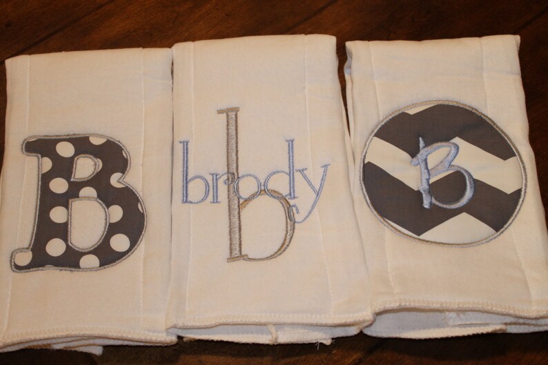 Baby Boy Monogrammed Burp Cloth Gift Set Baby Shower Gift Etsy