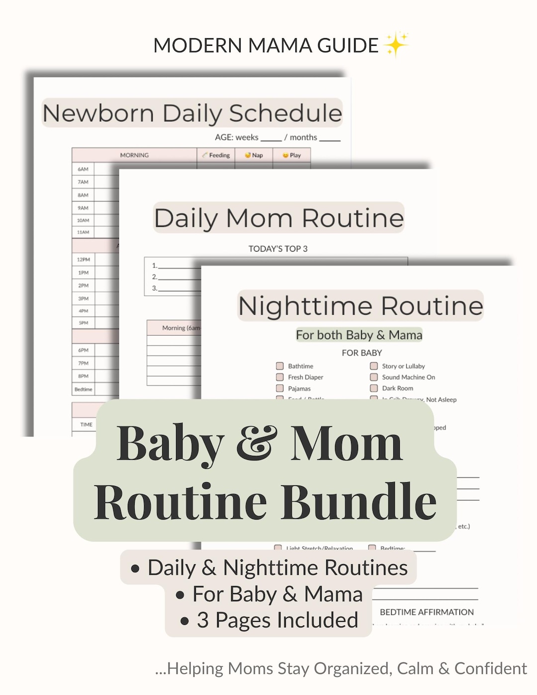 Mum Daily Routine Baby & Mom Routine Bundle | Daily Schedule, Nighttime Checklist ...