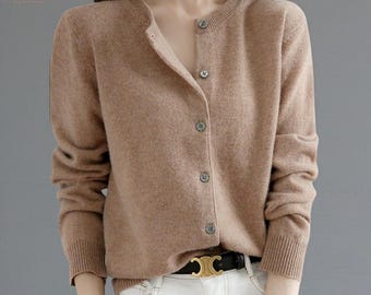 Women Knitted Cardigan – O-Neck Cashmere Blend Winter Sweater | Button-Up Knit Sweater | valentines day gifts for her