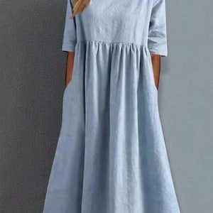 Casual damesjurk met ronde hals en korte mouwen – Losvallend elegant effen kantoor lente/zomer