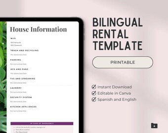 Bilingual Airbnb Welcome Book Bundle | English + Spanish House Manual | Editable Canva Template | Guest Info Guide for Hosts