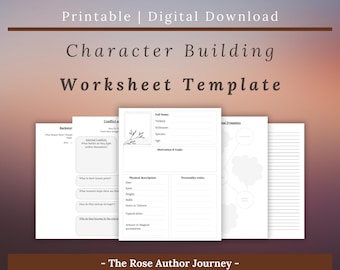 Plantilla de hoja de trabajo para el desarrollo de personajes / Autores de fantasía y romance (PDF rellenable)