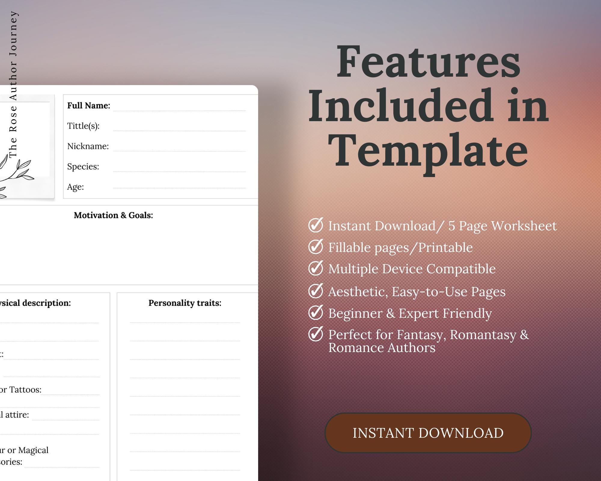 Character Building Worksheet Template | Fantasy & Romance Authors ...