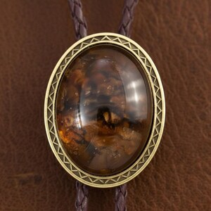 Vintage Western Bolo Tie – Agate Style Pendant, Leather Chain Necklace image 2