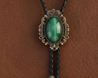 Opal Style Bolo Tie – Western Leather Cowboy Necklace