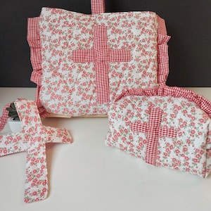 Handmade Faith based set of 3 items, a bag that doubles as a booksleeve and a tote bag, a make-up bag/pencil case and a keychain/decoration.