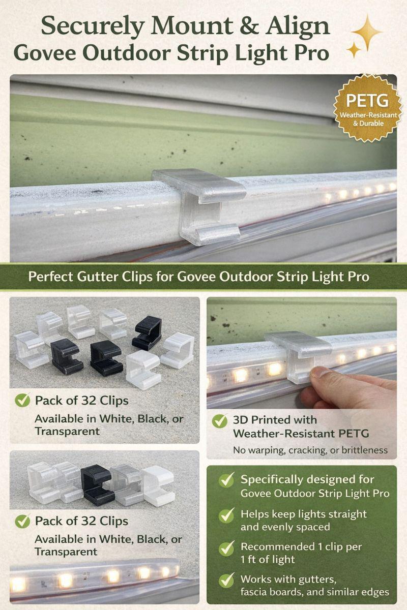 Gutter Screen Light Clips Govee Outdoor Strip Light Pro Gutter Clips | Weatherproof PETG Bracket ...