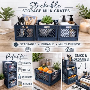 Stackable Mini Milk Crates – 4x4 Inch PETG Storage Bins, Desk Organizer