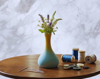 Frosted Ceramic Small Vase, Gradient Blue Decor, Office or Home Accent