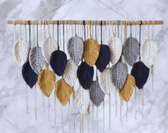 Macrame Leaf Tapestry Wall Hanging, Large Cotton Rope Art, Boho Nordic Home Decor