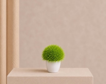 Artificial Grass Plant Bonsai, Small Greenery Decor, White Pot