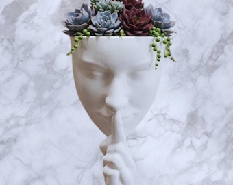White Ceramic Face Planter, Surrealist Vase, Nordic Style Home Decor