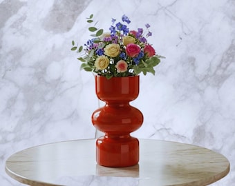 Red Bubble Glass Vase, Modern Tabletop  Decor, Centerpiece or Office Accent