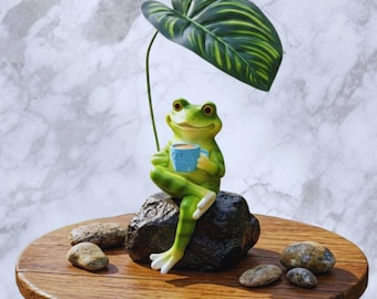 Green Frog Figurine - Whimsical Resin Decor for Garden, Indoor or Outdoor Use