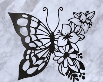 Metal butterfly wall decor, minimalist flower design, bedroom or garden art