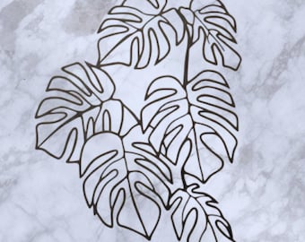 Coastal Metal Wall Art - Sleek Monstera Line Art, Tropical Home Decor